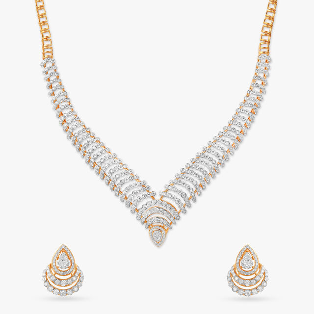 Radiant Crescent Diamond Necklace Set 
