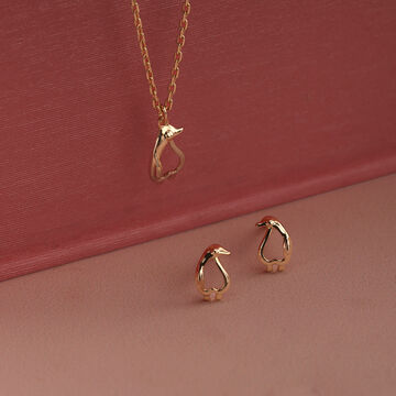Penguin Charm 14 Kt Gold Necklace Set