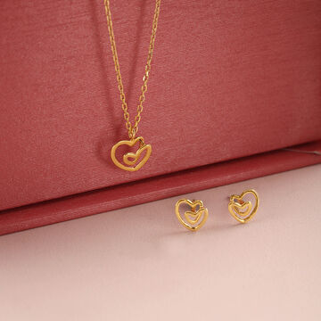 Intertwined Hearts 14 Kt Gold Necklace Set