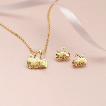 Apple Charm  Gold Necklace Set