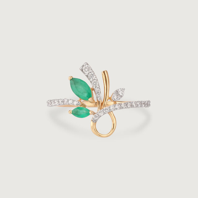 Leaf Enchantment 18KT Gold & Emerald Ring 3