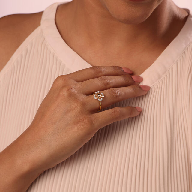 Sparkling Petals 14KT Gold & Diamond Finger Ring 2