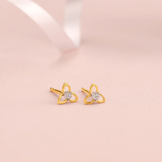 Trinity Bloom 14 Kt Gold and Diamond Stud Earrings 