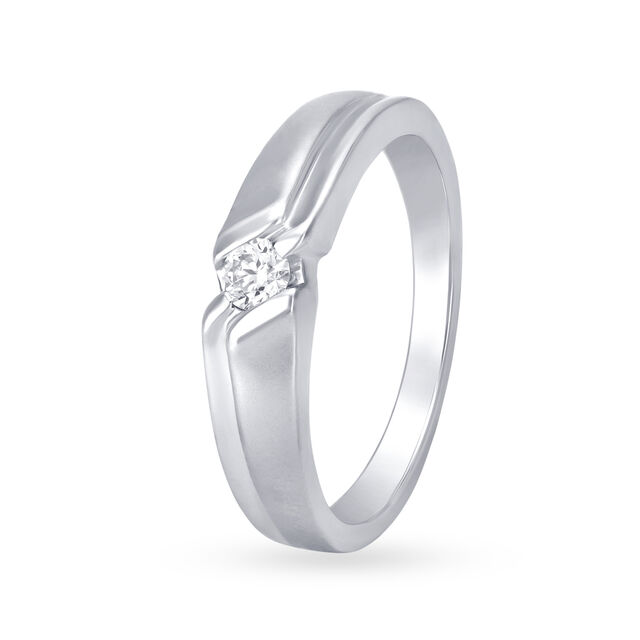 Buy Glimmering 950 Pure Platinum And Diamond Ridged Ring at Best