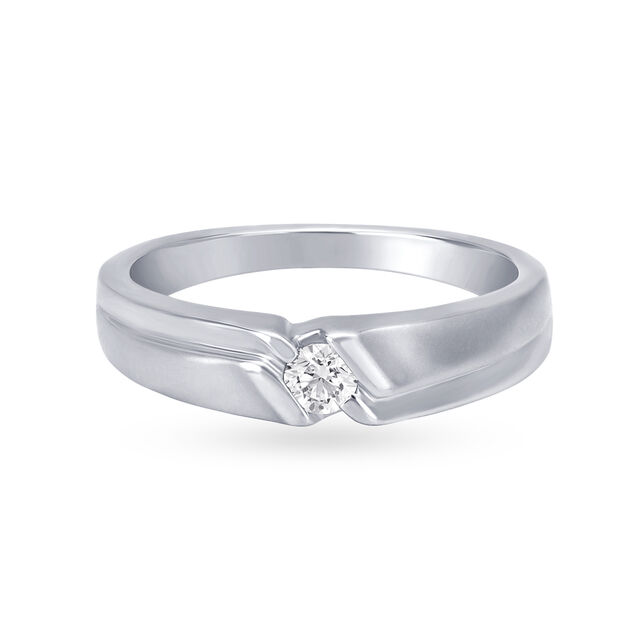Glimmering 950 Pure Platinum And Diamond Ridged Ring,,hi-res