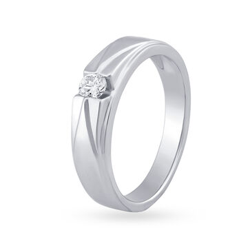 Classic 950 Karat White Gold And Diamond Finger Ring