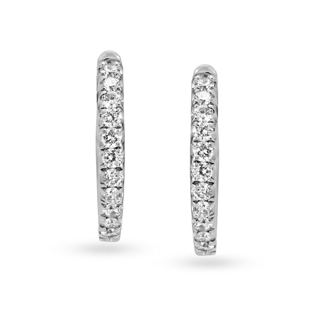 Chic Platinum and Diamond Hoop Earrings,,hi-res