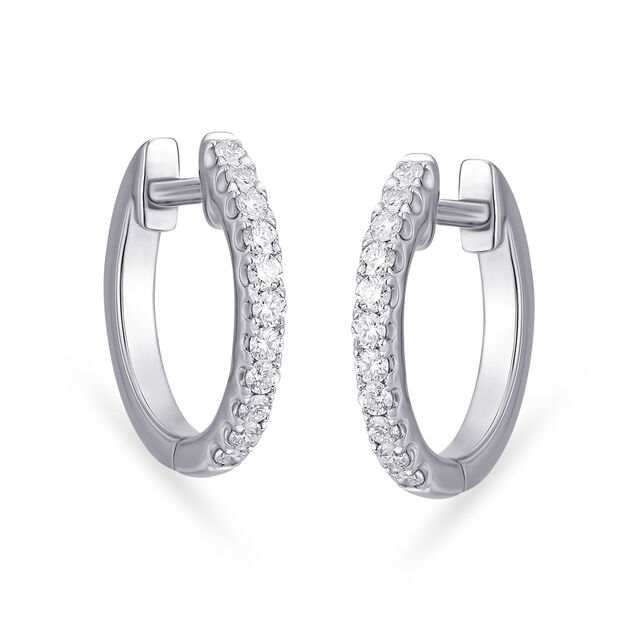 Chic Platinum and Diamond Hoop Earrings,,hi-res