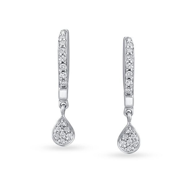 Elegant Teardrop Platinum and Diamond Hoop Earrings,,hi-res 