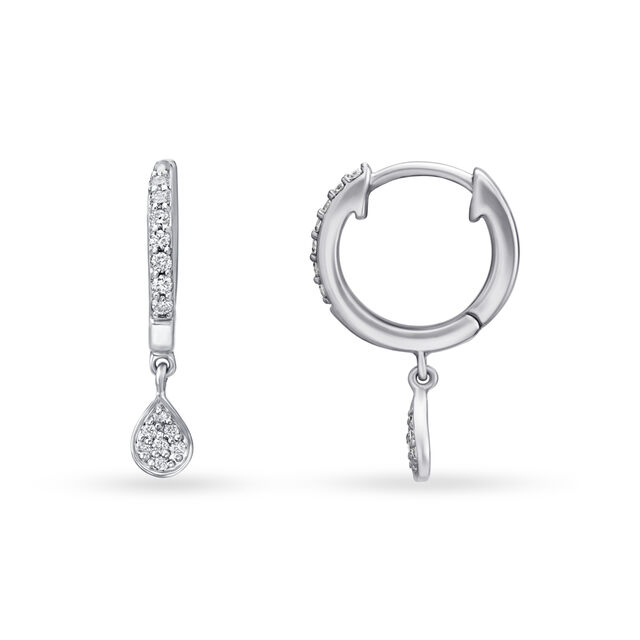 Elegant Teardrop Platinum and Diamond Hoop Earrings,,hi-res 2