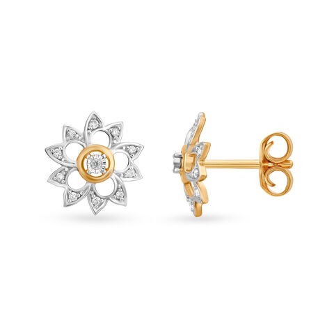 Eclectic Floral Diamond Stud Earrings in White and Yellow Gold