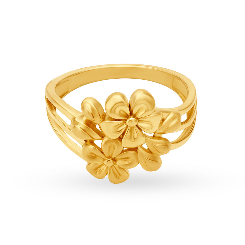 Contemporary Floral Pattern Gold Finger Ring