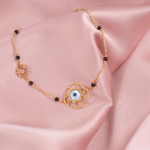 14KT Yellow Gold Multi Charm Evil Eye Bracelet