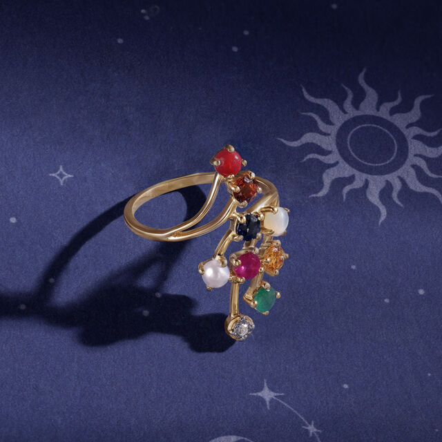 Gemstone Symphony 14KT Navaratna Finger Ring,,hi-res image number null