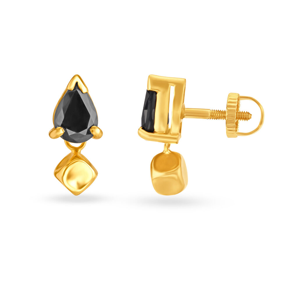 Deep Black Sapphire Gold Drop Earrings