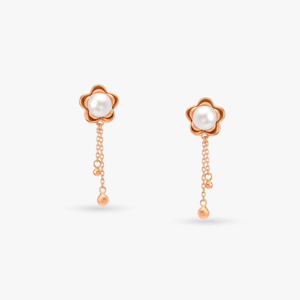 Floral Pearl Gold Drop Earrings