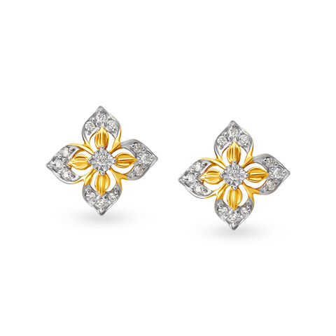 Traditional Diamond Stud Earrings in Yellow and White Gold