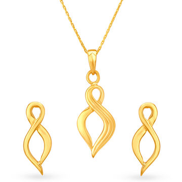 Sophisticated Yellow Gold Infinity Pendant and Earrings Set