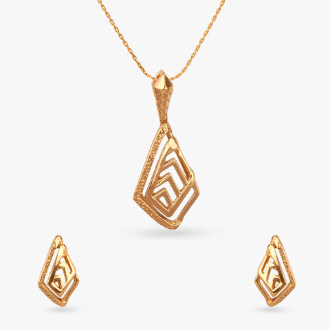 Geometric Chevron Gold Pendant and Earrings Set