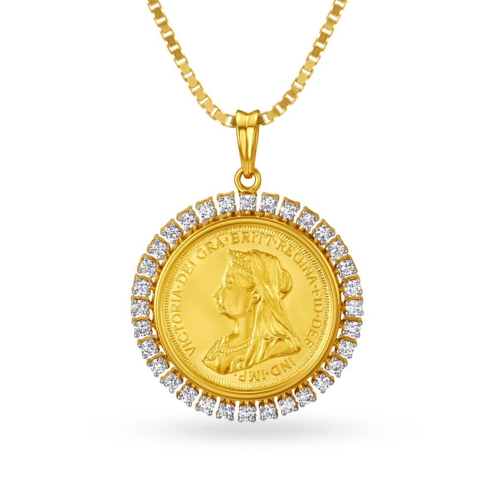 Gold coin store diamond pendant