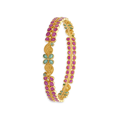 Graceful Emerald and Ruby Gold Bangle