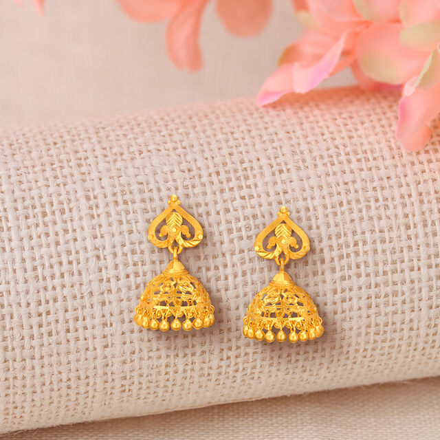 Traditional Spade Pattern Charming Gold Jhumkas,,hi-res image number null