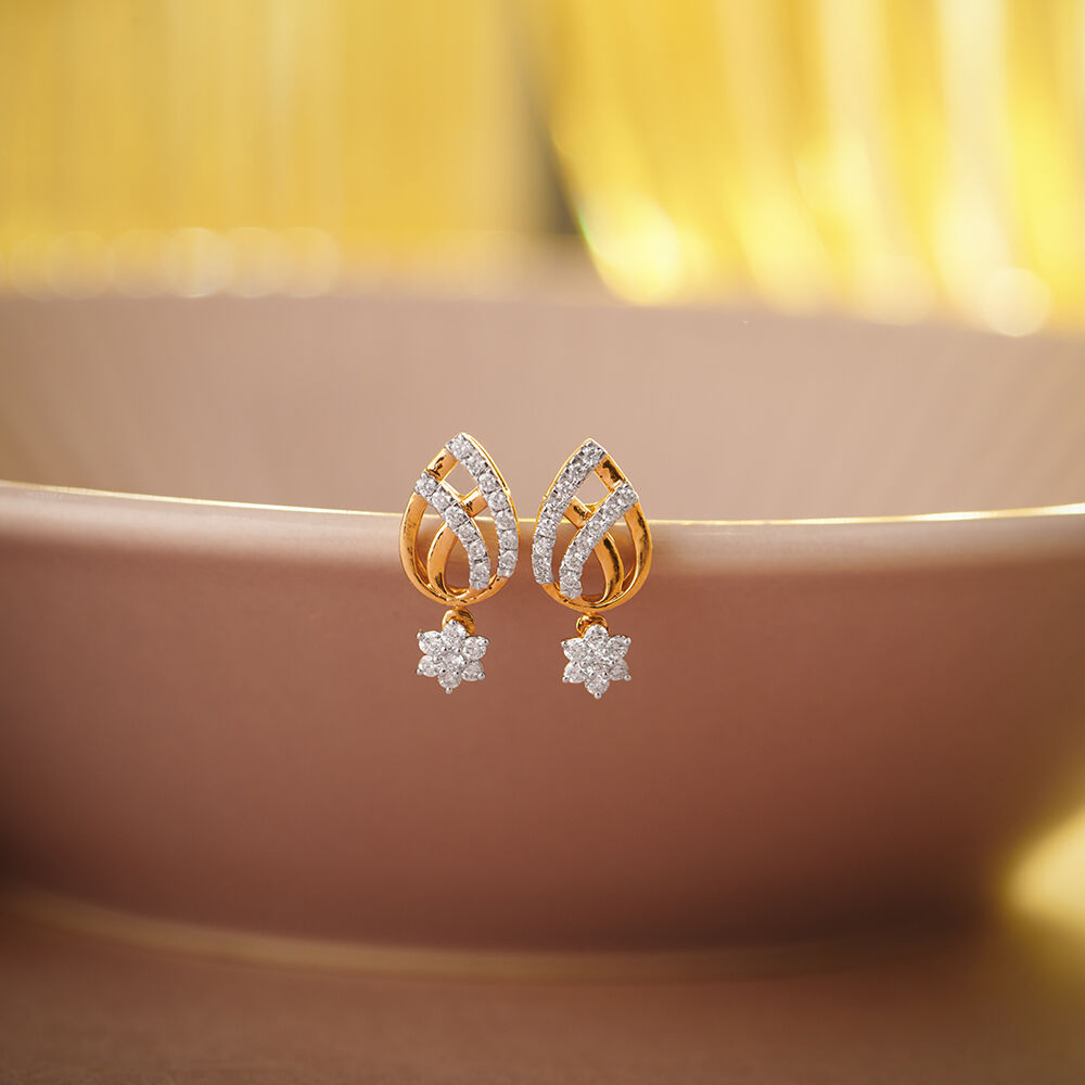 Abstract Floral Diamond Stud Earrings in Rose Gold