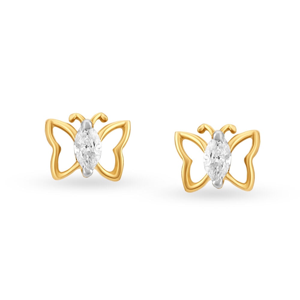 Charming 18 Karat Yellow Gold And Diamond Earrings