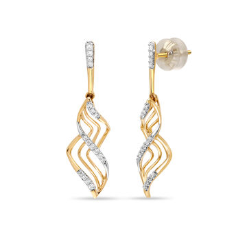 14Kt Yellow Gold Rhythmic Twirl Diamond Drop Earring