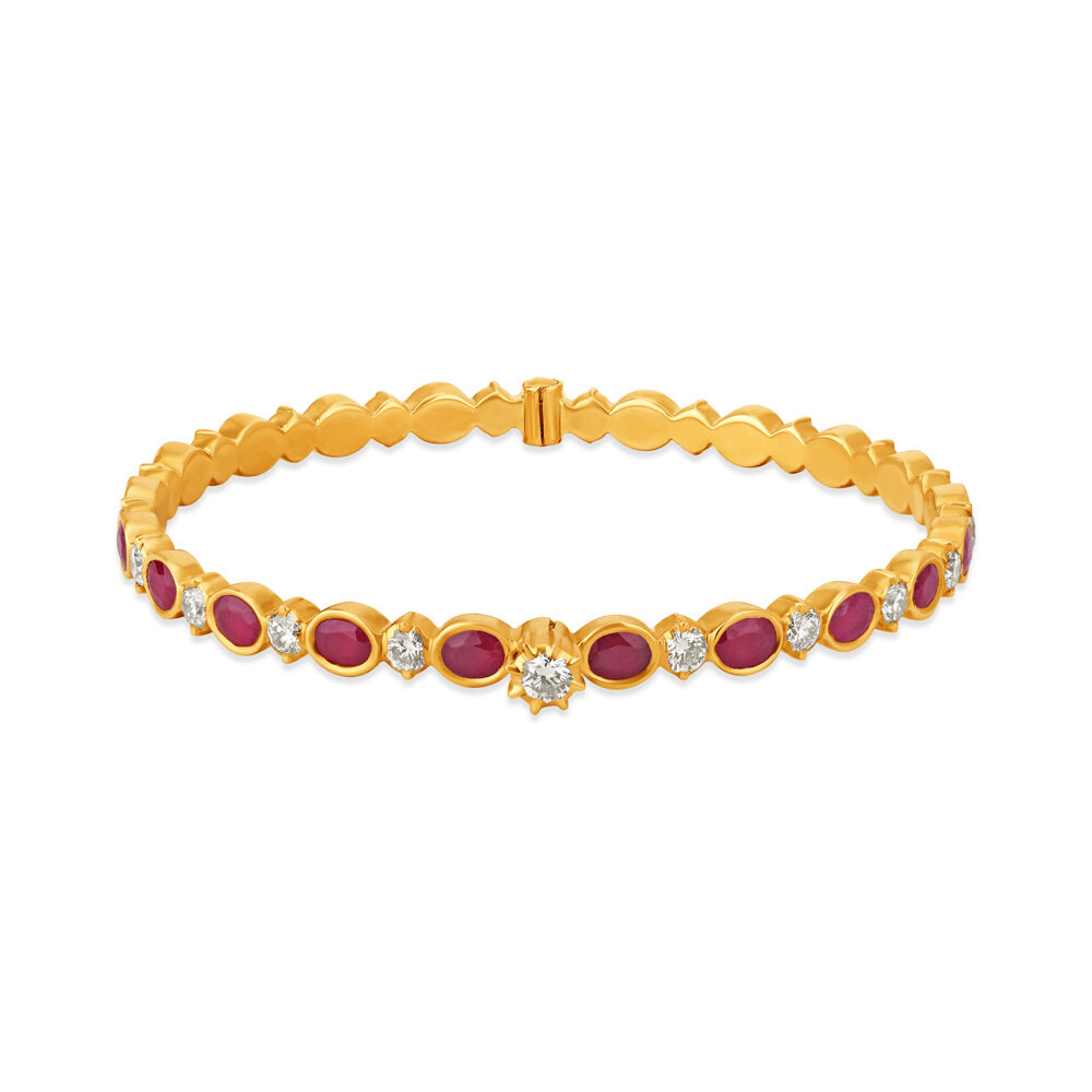 14K White Gold Oval Ruby and Diamond Halo Bracelet