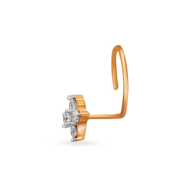 Sublime Floral Gold and Diamond Nose Pin,,hi-res image number null