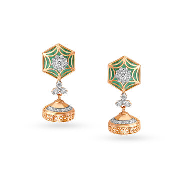 14KT White-Rose Gold Diamond-Studded Jhumkas To Personify Your Opulence