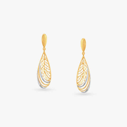 Leaf Teardrop Gold Drop Earrings
