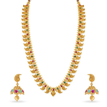 Emerald and Ruby Gold Mango Mala Haram Set