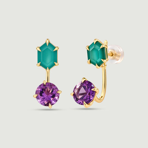 Versatile Detachable Amethyst and Onyx Stud Earrings