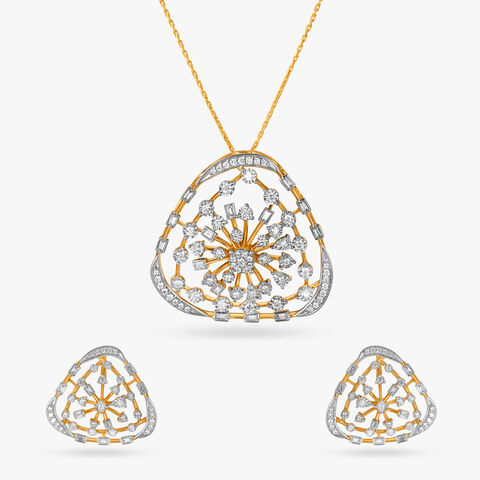 Glinting Geometry Diamond Pendant and Earrings Set
