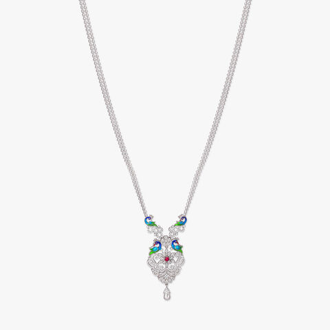 Peacock Parade Silver Pendant with Chain and Earrings Set