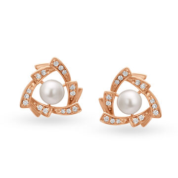 Triangular Rose Gold and Diamond Stud Earrings