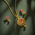 Graceful Spiral Ruby Pendant with Chain and Earrings Set,,hi-res image number null