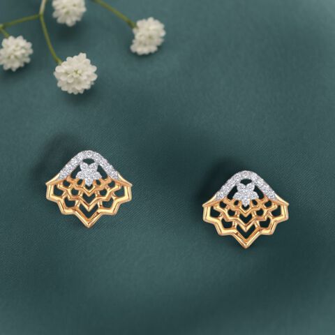 Chevron Charm Diamond Stud Earrings