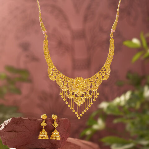 Peacock Arc Gold Necklace Set