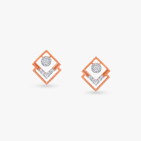 Geometric Deco Diamond Stud Earrings