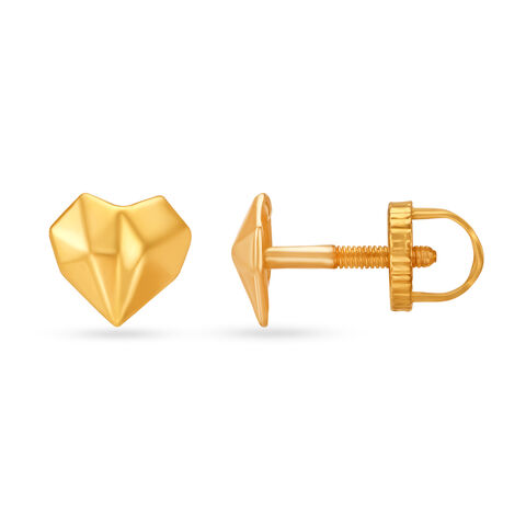 Heart Motif Gold Stud Earrings For Kids