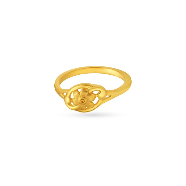 Flower Carved Gold Finger Ring For Kids