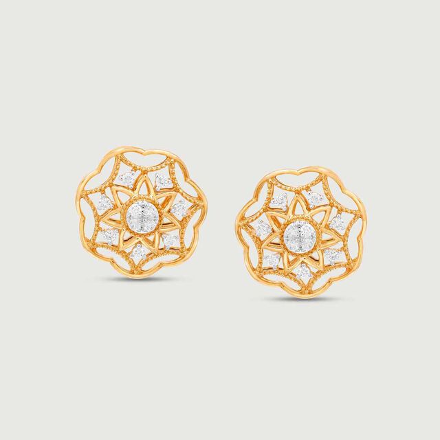 Twinkle Petal Diamond Stud Earrings 4