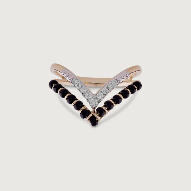 Chevron Onyx Gold & Diamond Ring 