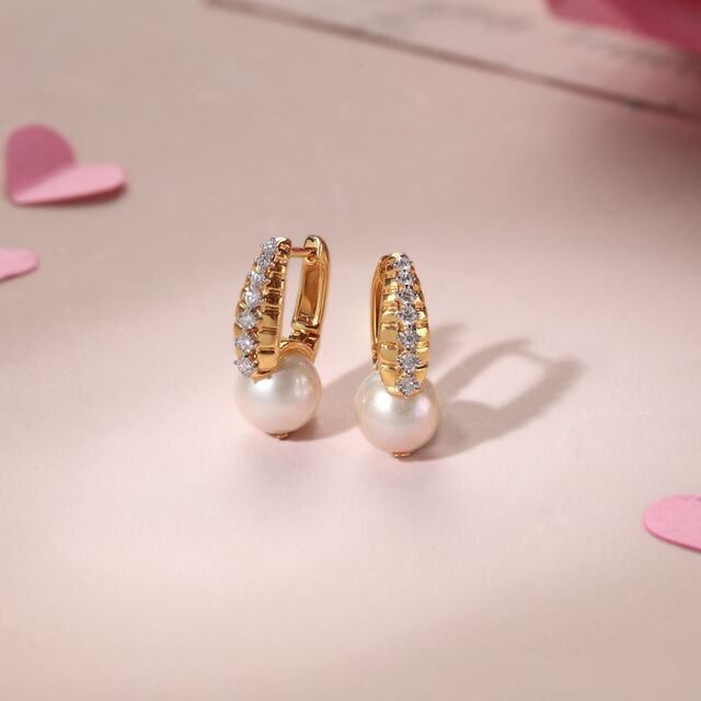 Pearl Forever Diamond & Gold Hoop Earrings 