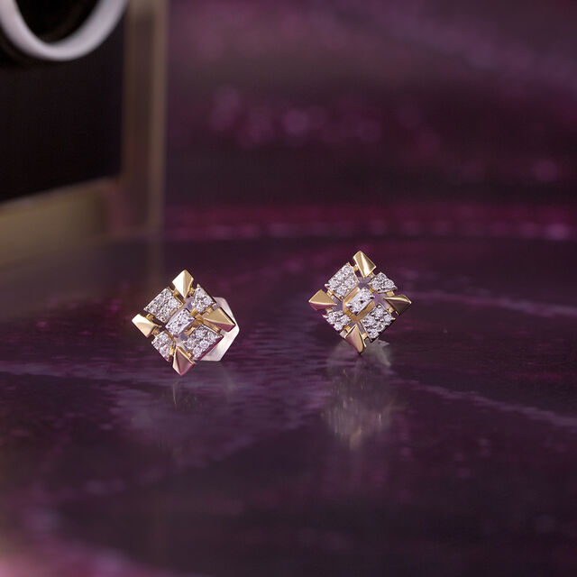 Sequin Grid Gold & Diamond Stud Earrings 