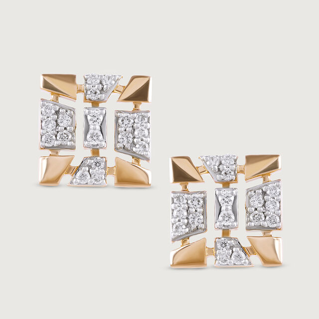 Sequin Grid Gold & Diamond Stud Earrings 4