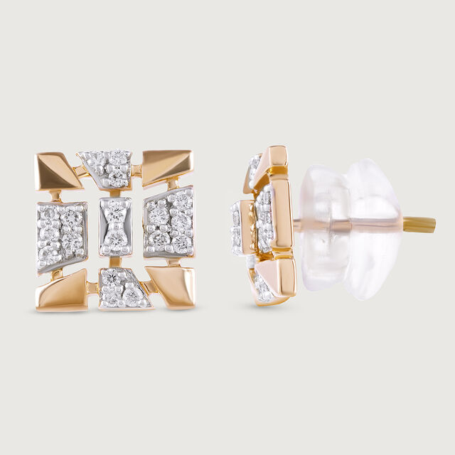 Sequin Grid Gold & Diamond Stud Earrings 5